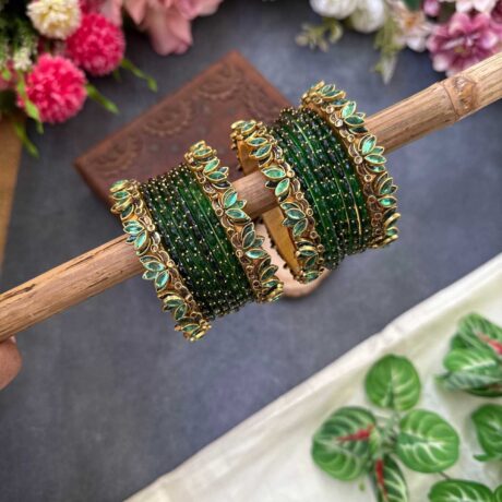 Lotus Pastel Green bangles with Dark Green Glass Bangles - BC483