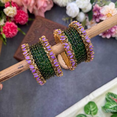 Lotus Lavender bangles with Dark Green Glass Bangles - BC556