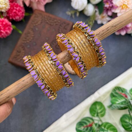 Lotus Lavender bangles with Gold Glass Bangles - BC558
