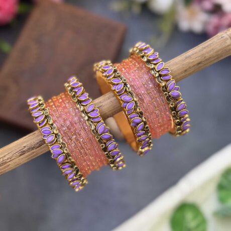 Lotus Lavender bangles with Baby Pink Glass Bangles - BC560