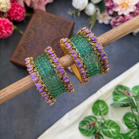 Lotus Lavender bangles with Pastel Green Glass Bangles - BC561