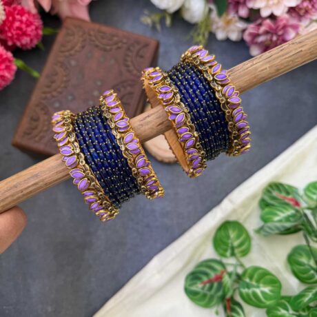 Lotus Lavender bangles with Dark Blue Glass Bangles - BC562