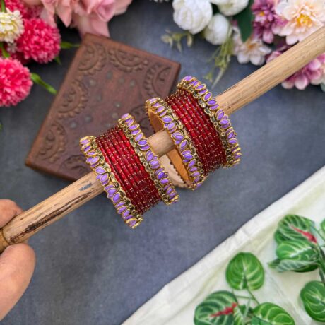 Lotus Lavender bangles with Red Glass Bangles - BC564