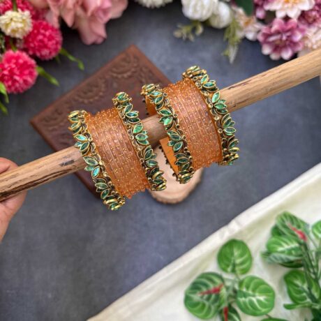 Lotus Pastel Green bangles with Peach Glass Bangles - BC485