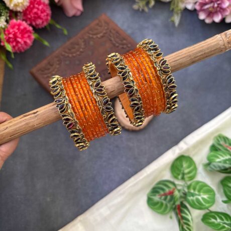 Lotus Wine bangles with Orange Glass Bangles - BC475