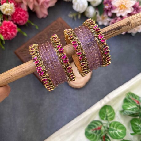 Lotus Pink bangles with Lavender Glass Bangles - BC491