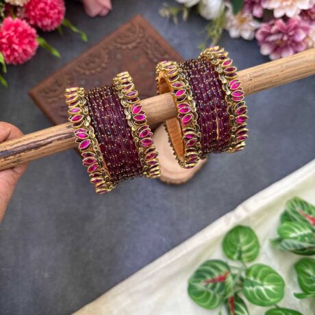 Lotus Pink bangles with Wine Glass Bangles - BC492