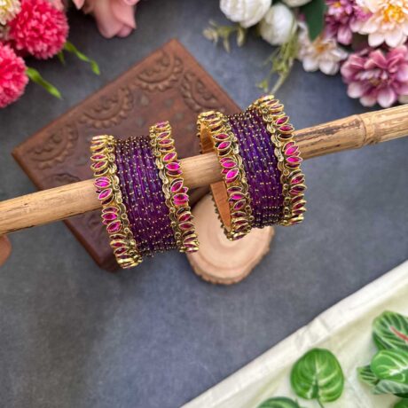 Lotus Pink bangles with Purple Glass Bangles - BC495