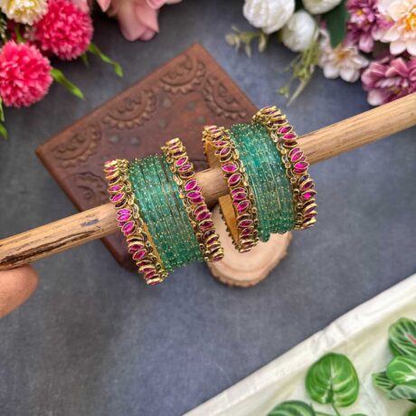 Lotus Pink bangles with Pastel Green Glass Bangles - BC496