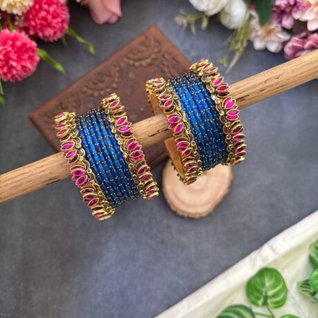 Lotus Pink bangles with Shimmer Blue Glass Bangles - BC498