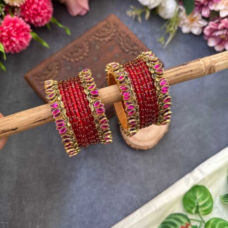 Lotus Pink bangles with Red Glass Bangles - BC499