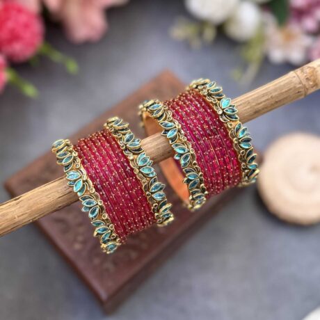 Lotus Sky Blue bangles with Rani Pink Glass Bangles - BC504