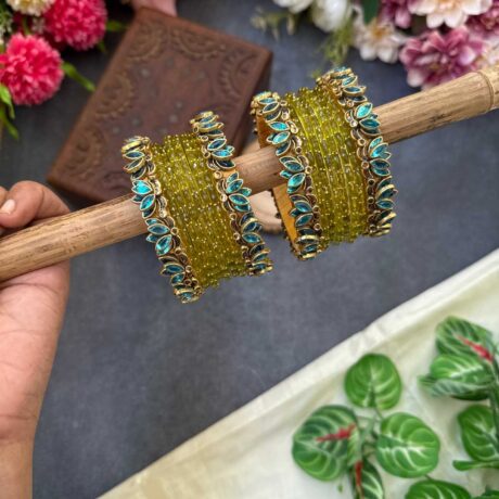 Lotus Sky Blue bangles with Olive Green Glass Bangles - BC507