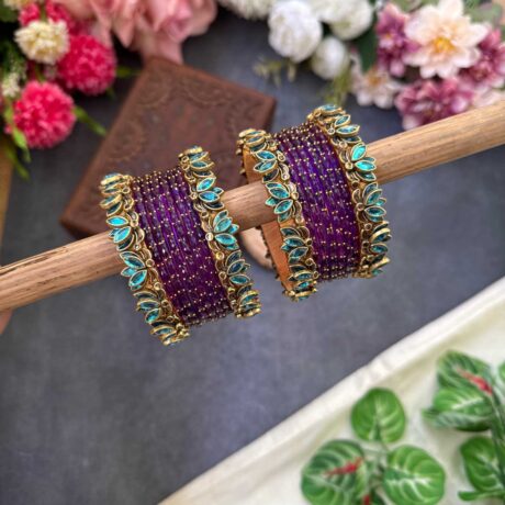 Lotus Sky Blue bangles with Purple Glass Bangles - BC508