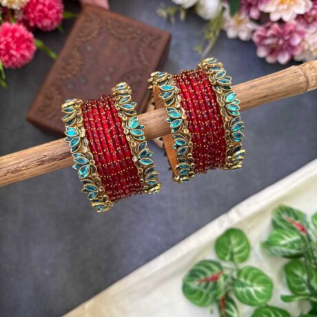 Lotus Sky Blue bangles with Red Glass Bangles - BC510