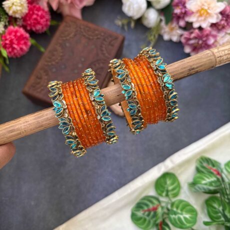 Lotus Sky Blue bangles with Orange Glass Bangles - BC512