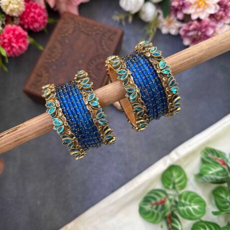 Lotus Sky Blue bangles with Shimmer Blue Glass Bangles - BC513