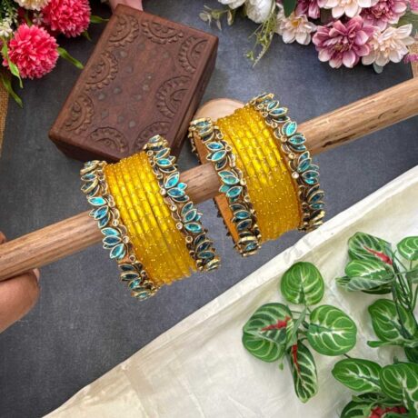 Lotus Sky Blue bangles with Yellow Glass Bangles - BC514