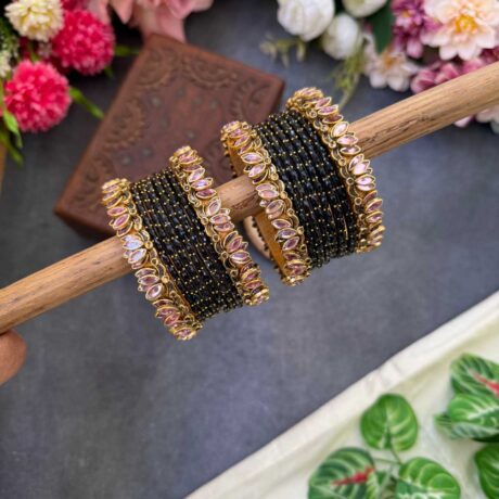 Lotus Baby Pink bangles with Black Glass Bangles - BC517