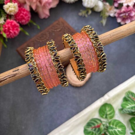 Lotus Wine bangles with Baby Pink Glass Bangles - BC478
