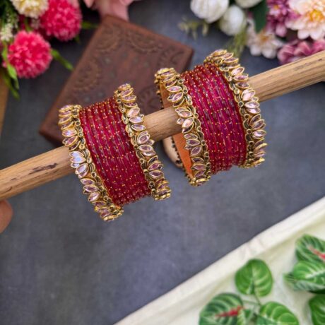 Lotus Baby Pink bangles with Rani Pink Glass Bangles - BC520
