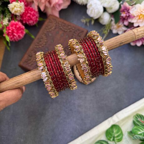 Lotus Baby Pink bangles with Red Glass Bangles - BC523