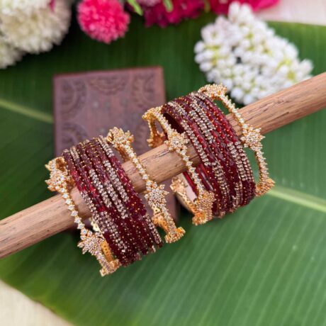 Diamond Look Like Premium Border Bangles With Maroon Designer Glass Bangles - BC568