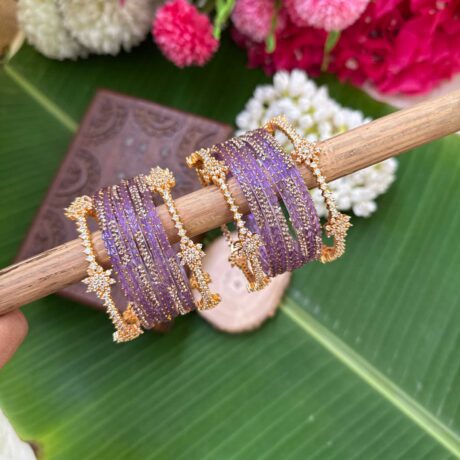 Diamond Look Like Premium Border Bangles With Lavender Designer Glass Bangles - BC566
