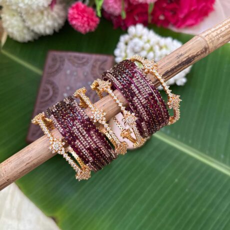 Diamond Look Like Premium Border Bangles With Wine Designer Glass Bangles - BC573