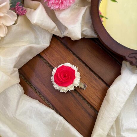 Alligator Pin - Real Look Like Malli with Red Rose U pin - Malli Alligator Clip - J320