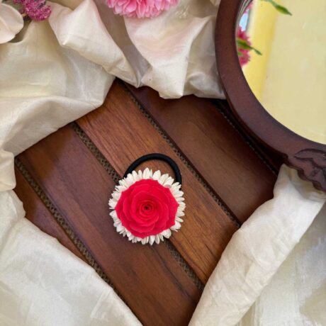 Rubber Band - Real Look Like Mullai with Red Rose Hair Band - Mullai Hair Band - J321