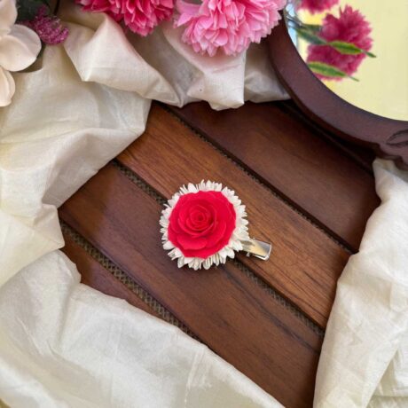 Alligator Pin - Real Look Like Mullai with Red Rose Clip - Mullai Alligator Clip - J323