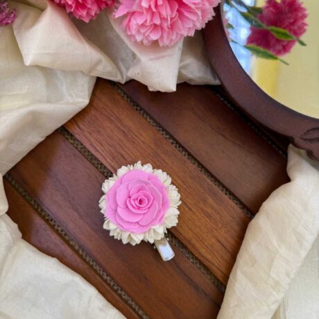 Alligator Pin - Real Look Like Malli with Pink Rose  - Alligator Clip - J331