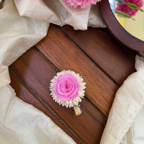 Alligator Pin  - Real Look Like Mullai with Pink Rose - Alligator Clip - J335