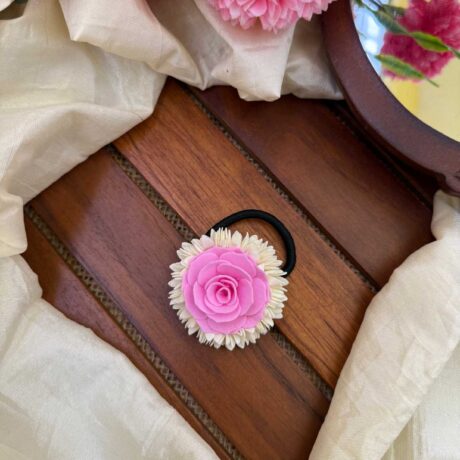 Rubber Band  - Real Look Like Mullai with Pink Rose Hair Band - Mullai Hair Band - J336
