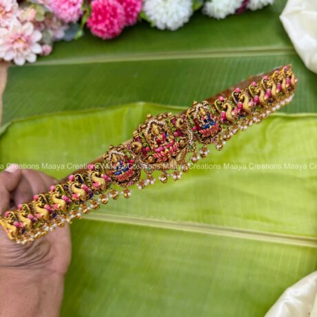 Taruni -  Lakshmi With Peacock Stone Antique Gold Handpainted Nakshi HipBelt - TS16