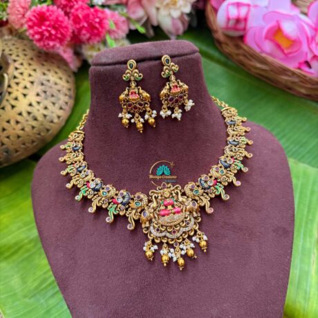 Taruni - Lakshmi with Peacock Nakshi Antique Gold  Necklace - TS06