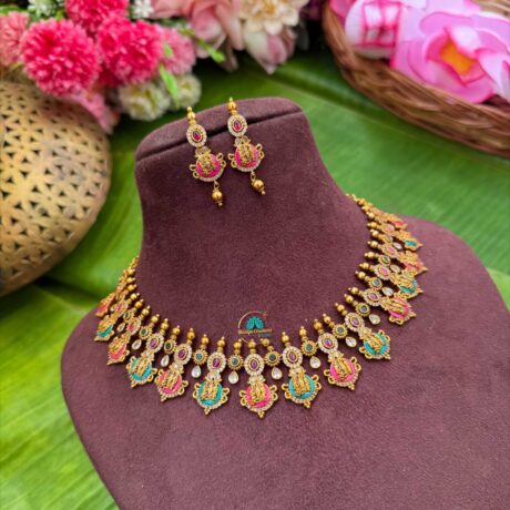 Taruni - Antique Gold Handpainted Ram Pariwar Necklace - TS07
