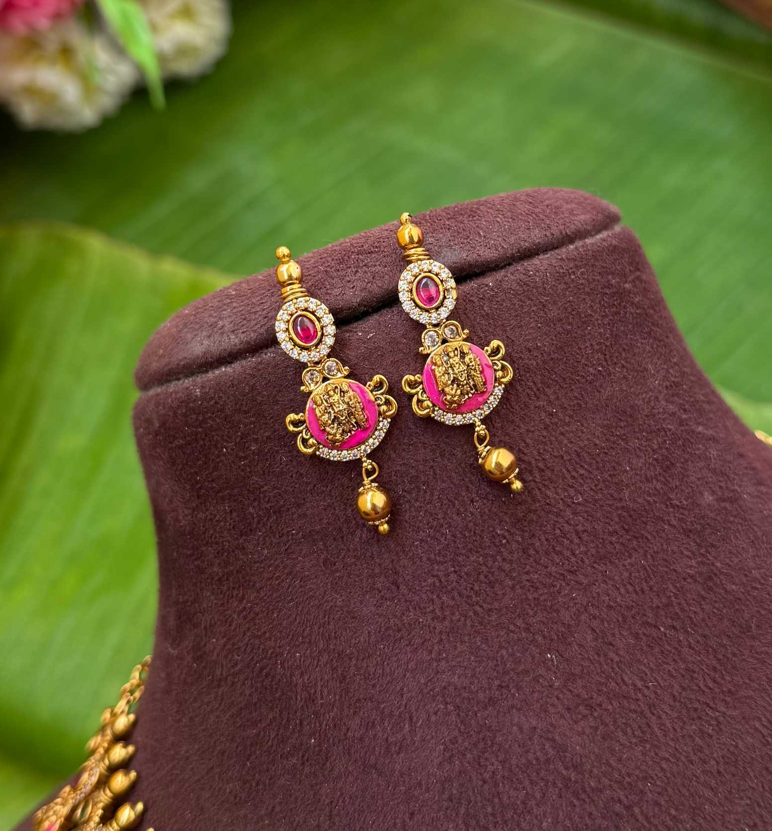 Taruni - Antique Gold Handpainted Ram Pariwar Necklace - TS07 - Image 2