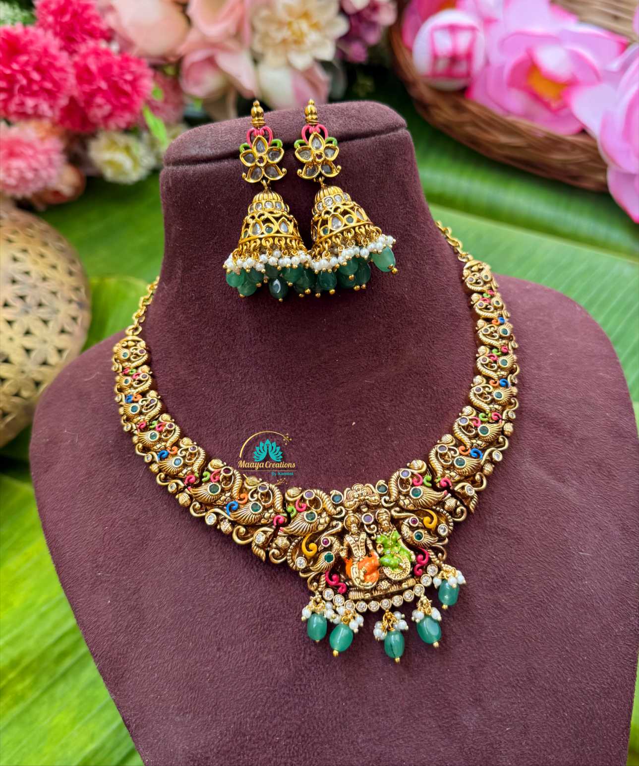 Taruni - Sivan Parvathy Antique Gold Handpainted Necklace - TS11