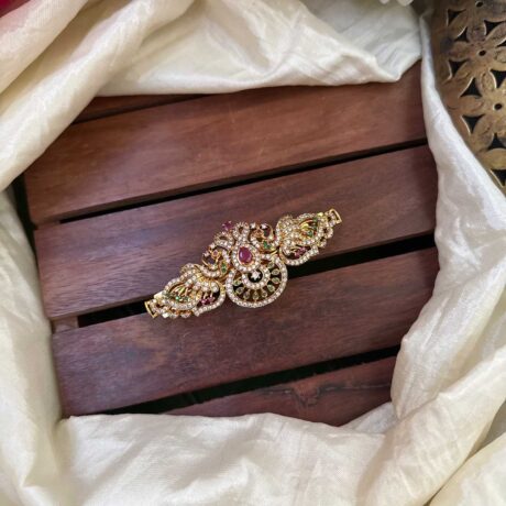 Fancy Peacock with AD Stone and Ruby Drop Centre Clip - AD08