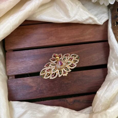 Elegant Peacock AD Stone with Ruby and Green Stone Centre Clip - AD10