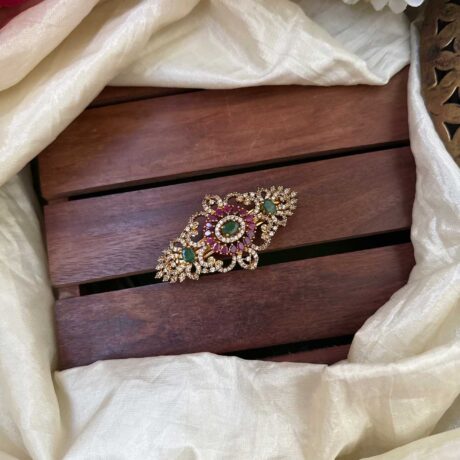 Designer AD Stone With Green Oval and Ruby Stone Centre Clip - AD16