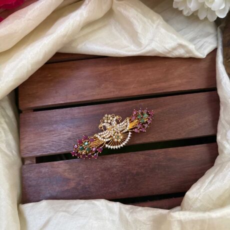 Designer Peacock with AD Stone Ruby and Green Centre Clip - AD18