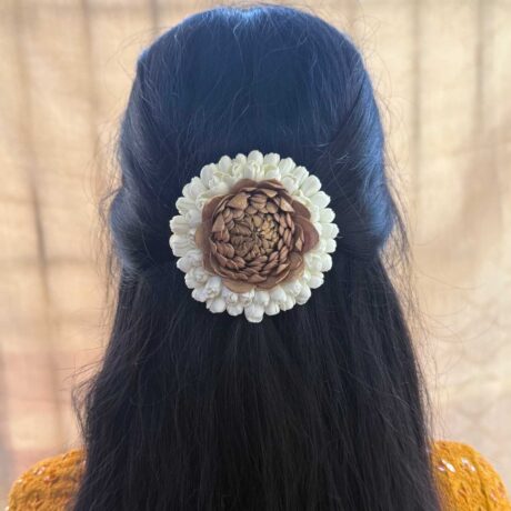 Gold Lotus with Semi Bloomed Malli Alligator clip combo - J357