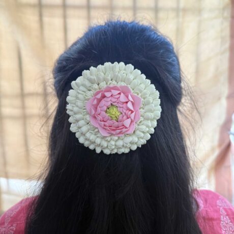 Baby Pink Lotus with 3 Layer Semi Bloomed Malli Alligator clip combo - J343