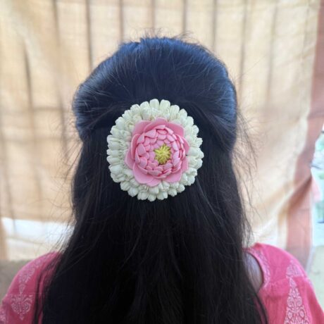 Baby Pink Lotus with Semi Bloomed Malli Alligator clip combo - J344