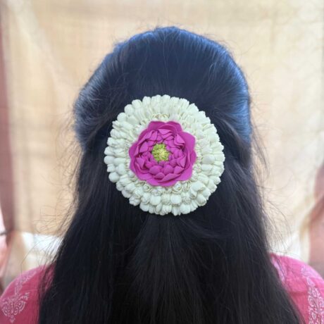 Lotus with 3 Layer Semi Bloomed Malli Alligator clip combo - J348