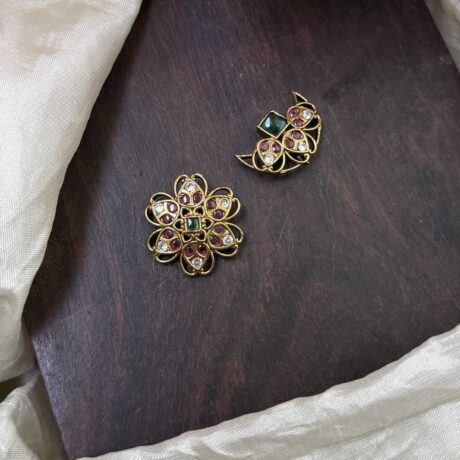 Elegant AD Stone with Ruby and Green Floral Style Chandran & Suryan Billai - CS09