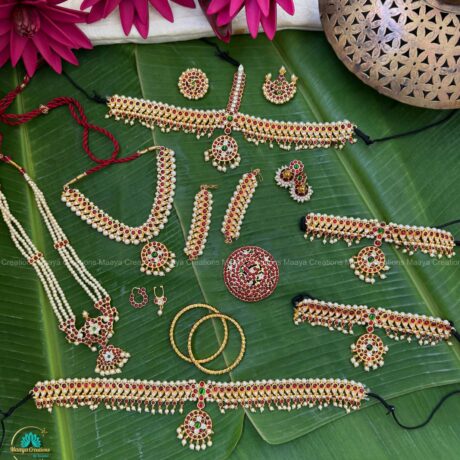 Kemp Bharatanatyam Red with Green stone Full set - KB2